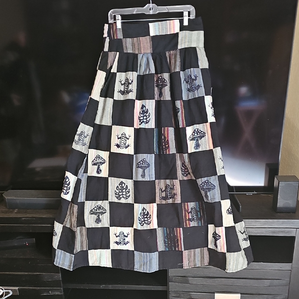Patchwork Maxi Skirt - Black and Gray